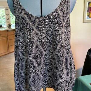 Dark blue and cream print tank, with swingy profile/ Size Large